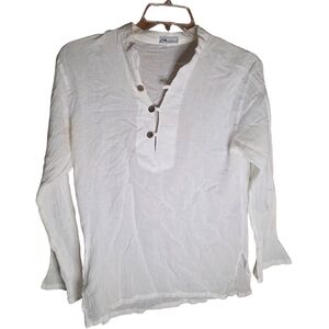 DA Collection White Linen Button Front Blouse Size M